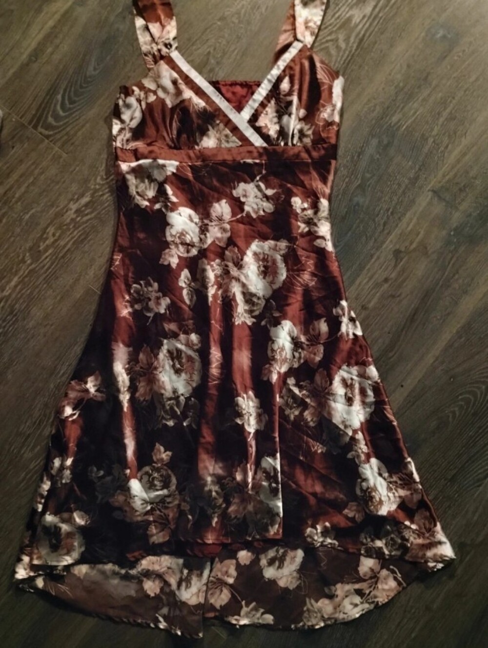 ROMY Vintage Y2K Floral Satin High-Low Slip Dress Brown Copper - XL